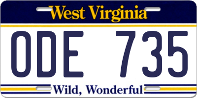 WV license plate ODE735