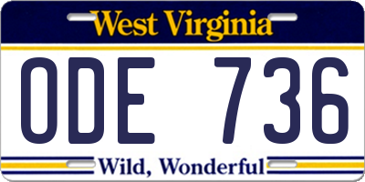 WV license plate ODE736