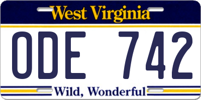 WV license plate ODE742