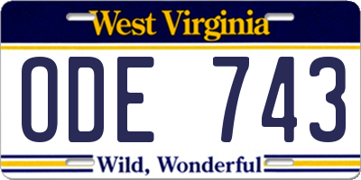 WV license plate ODE743