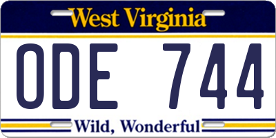 WV license plate ODE744