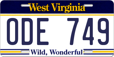 WV license plate ODE749