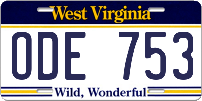 WV license plate ODE753