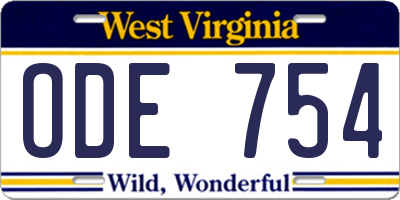 WV license plate ODE754