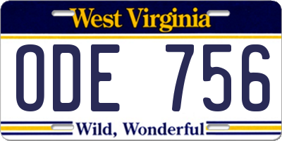 WV license plate ODE756