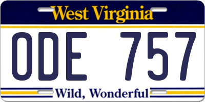 WV license plate ODE757