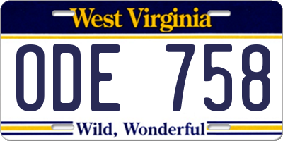 WV license plate ODE758