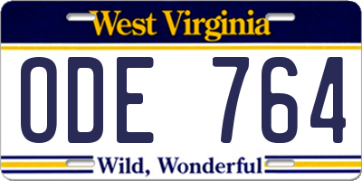 WV license plate ODE764
