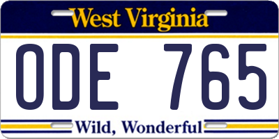 WV license plate ODE765