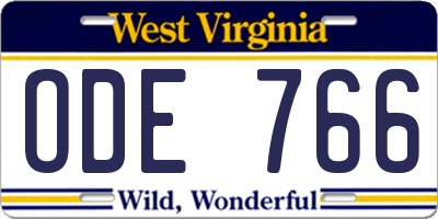 WV license plate ODE766