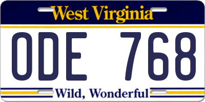 WV license plate ODE768