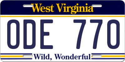WV license plate ODE770