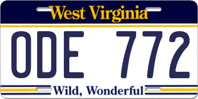 WV license plate ODE772