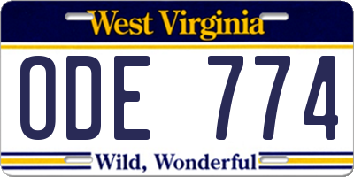 WV license plate ODE774