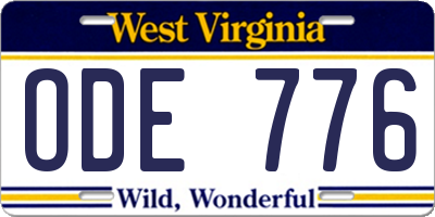 WV license plate ODE776