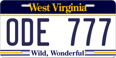 WV license plate ODE777
