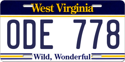 WV license plate ODE778