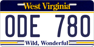 WV license plate ODE780