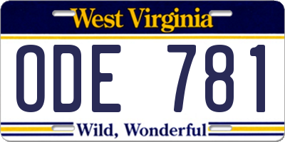 WV license plate ODE781