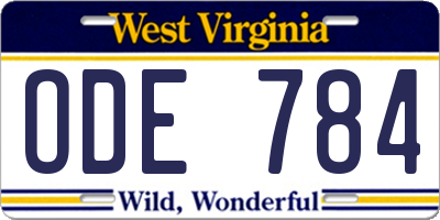 WV license plate ODE784