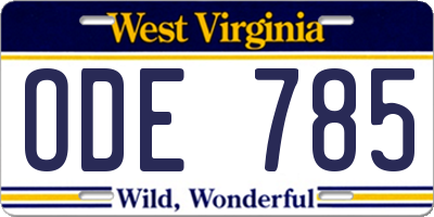 WV license plate ODE785