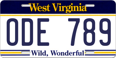 WV license plate ODE789