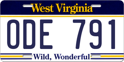 WV license plate ODE791