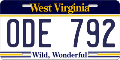 WV license plate ODE792