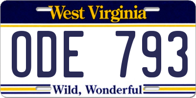 WV license plate ODE793