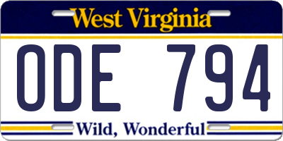 WV license plate ODE794
