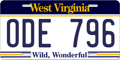 WV license plate ODE796