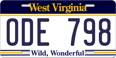 WV license plate ODE798