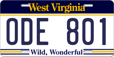 WV license plate ODE801