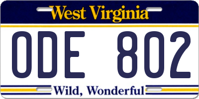 WV license plate ODE802