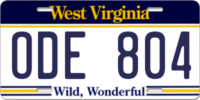 WV license plate ODE804