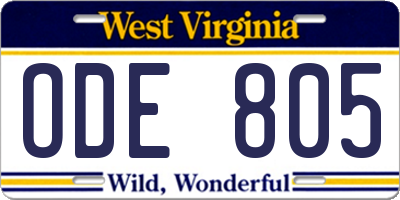 WV license plate ODE805