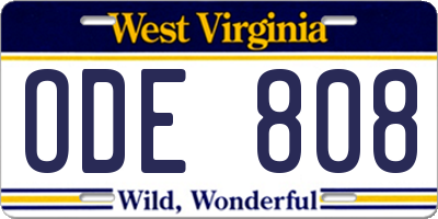 WV license plate ODE808