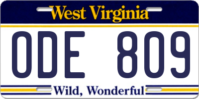 WV license plate ODE809