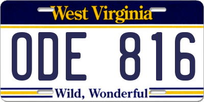 WV license plate ODE816