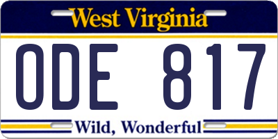WV license plate ODE817