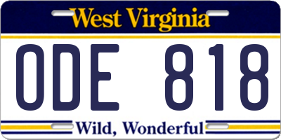 WV license plate ODE818
