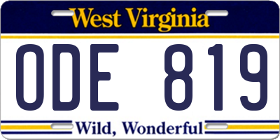 WV license plate ODE819