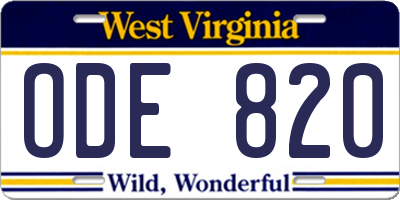 WV license plate ODE820