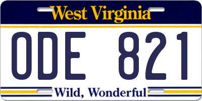 WV license plate ODE821