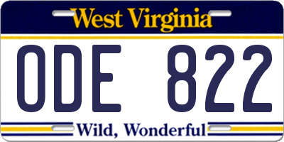 WV license plate ODE822