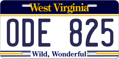 WV license plate ODE825