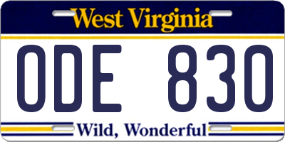 WV license plate ODE830