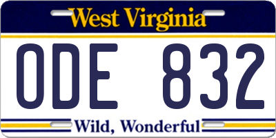 WV license plate ODE832