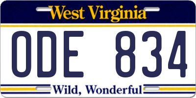 WV license plate ODE834