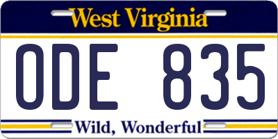 WV license plate ODE835